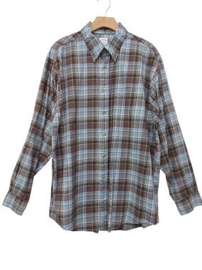 Brooks Brothers Madison Original Polo Shirt Mens Large Brown Plaid Cotton Button